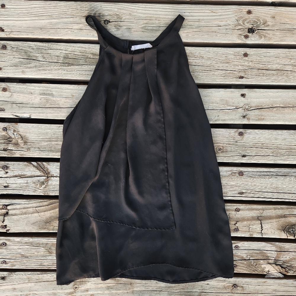 Stella Luce Black High Neck Flowy Tank Top Large Professional Neutral Dressy